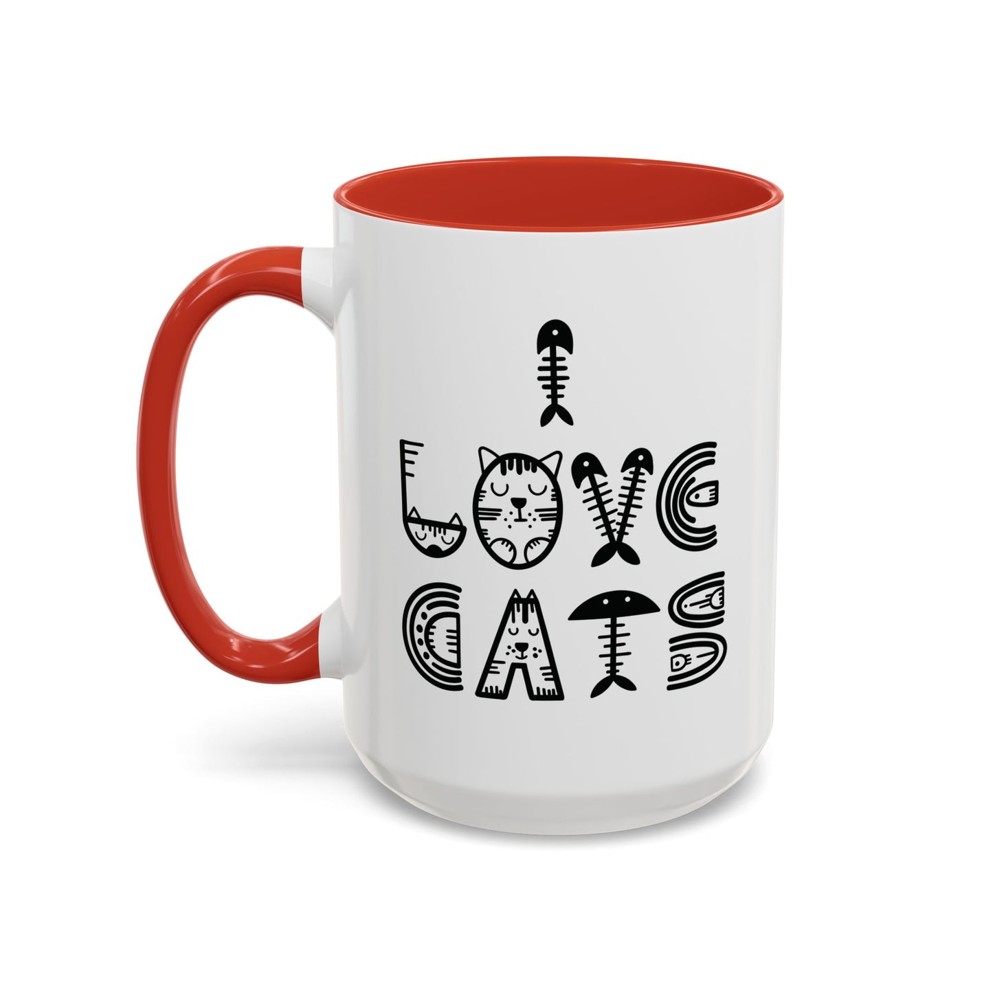 I Love Cats Mug - Fun Cat-Themed Design with Fishbone Accents