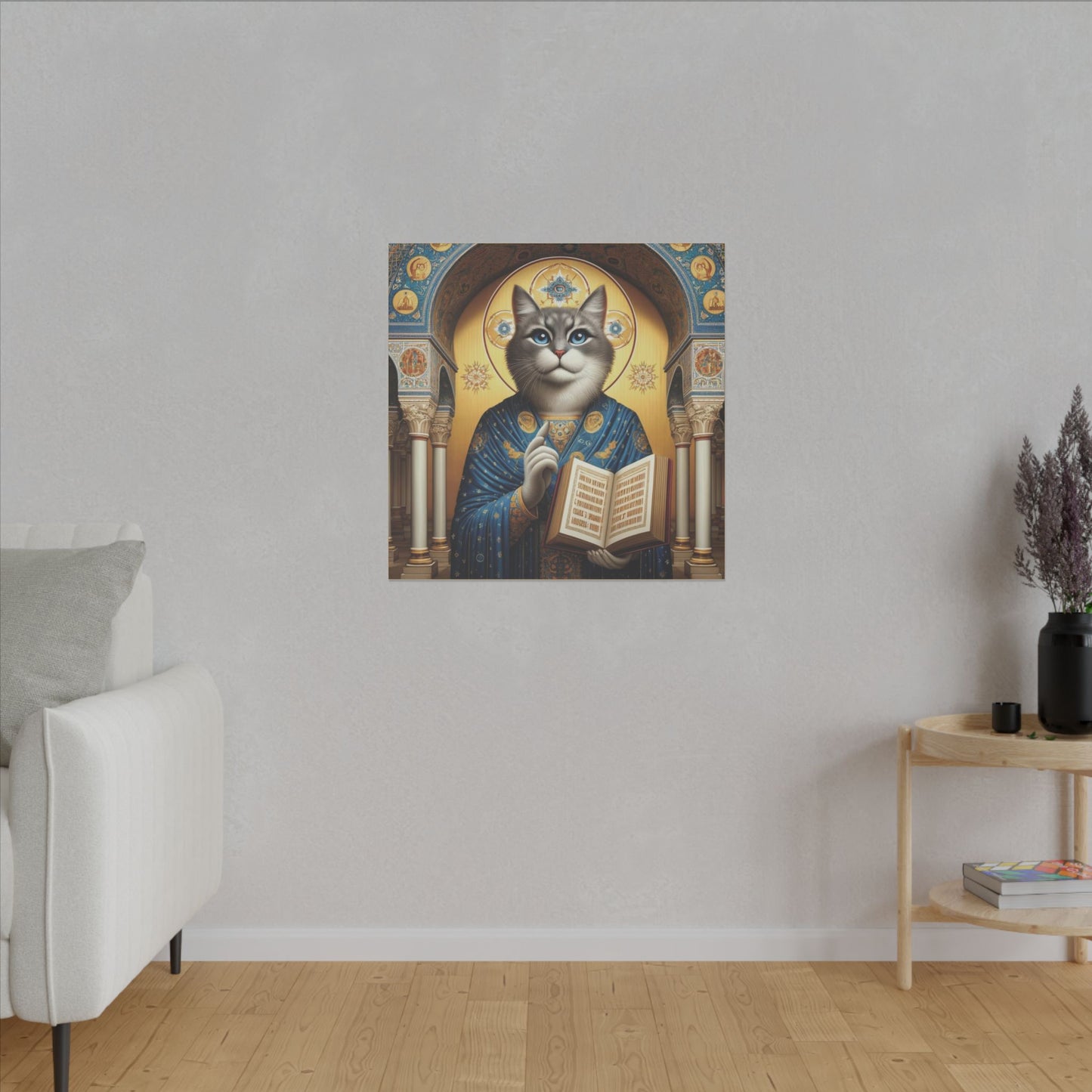 Sacred Cat in Blue Robes Canvas - Majestic Feline Wall Art