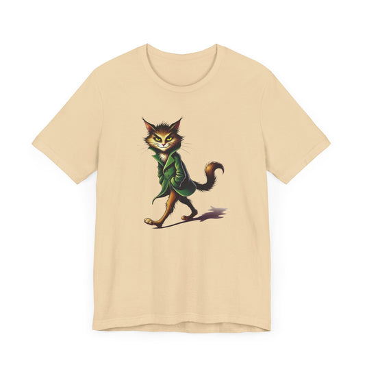 Cool Cat in Green Coat T-Shirt - Mysterious Feline Style