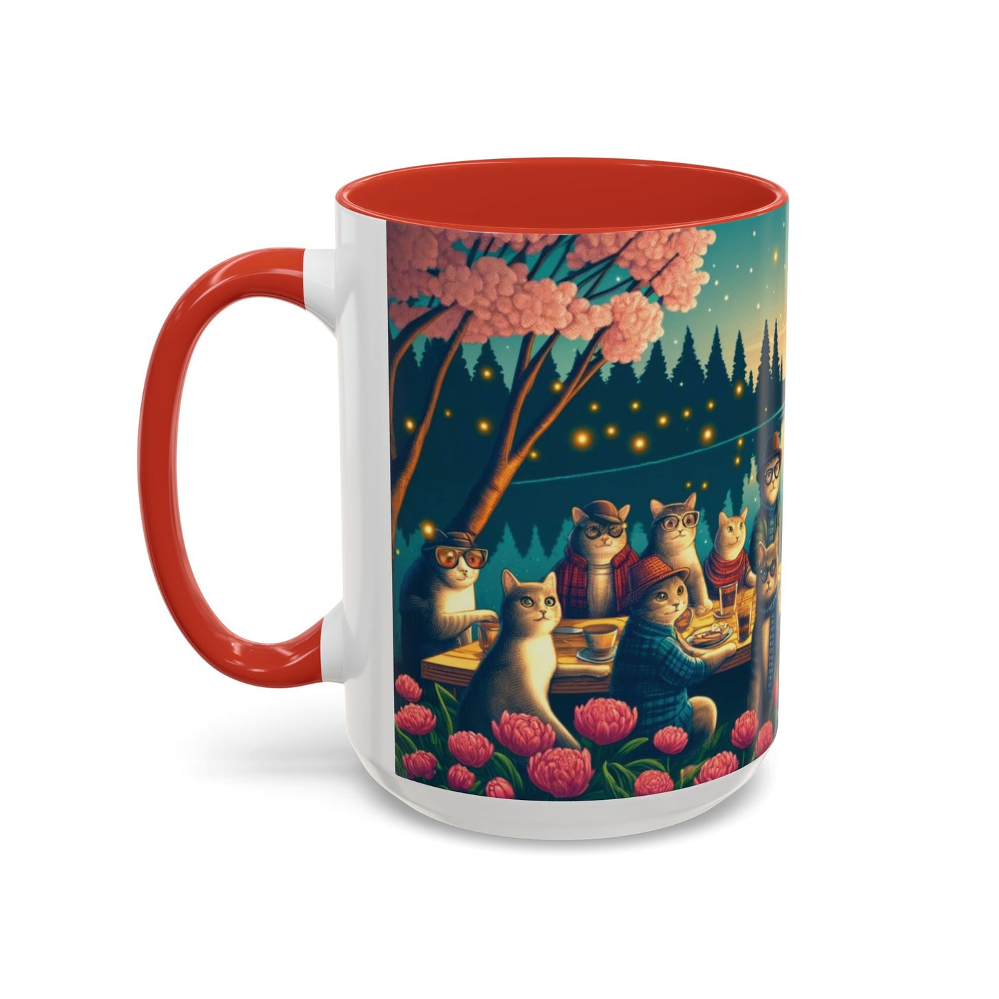 Cozy Cats at Sunset Mug - Charming Feline Gathering in Five Color Options