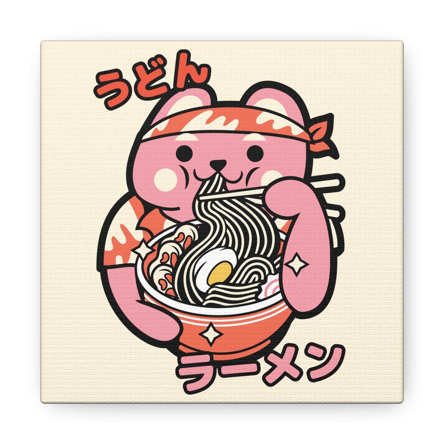 Bandana Cat Eating Ramen Canvas - Fun Japanese-Inspired Wall Art