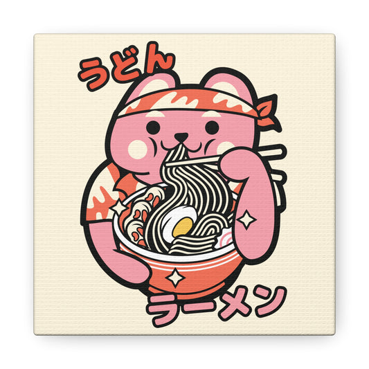 Bandana Cat Eating Ramen Canvas - Fun Japanese-Inspired Wall Art