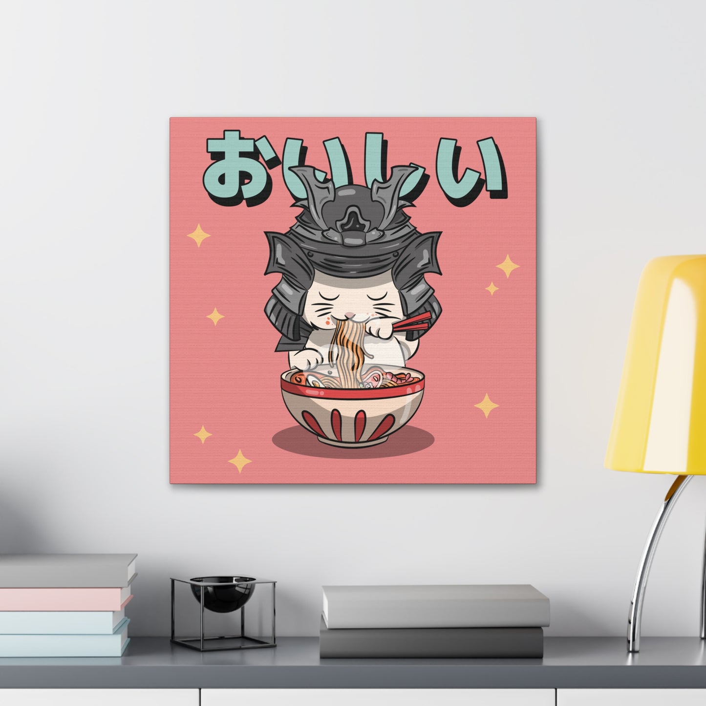 Samurai Cat Eating Ramen Canvas - Japanese-Inspired Wall Art