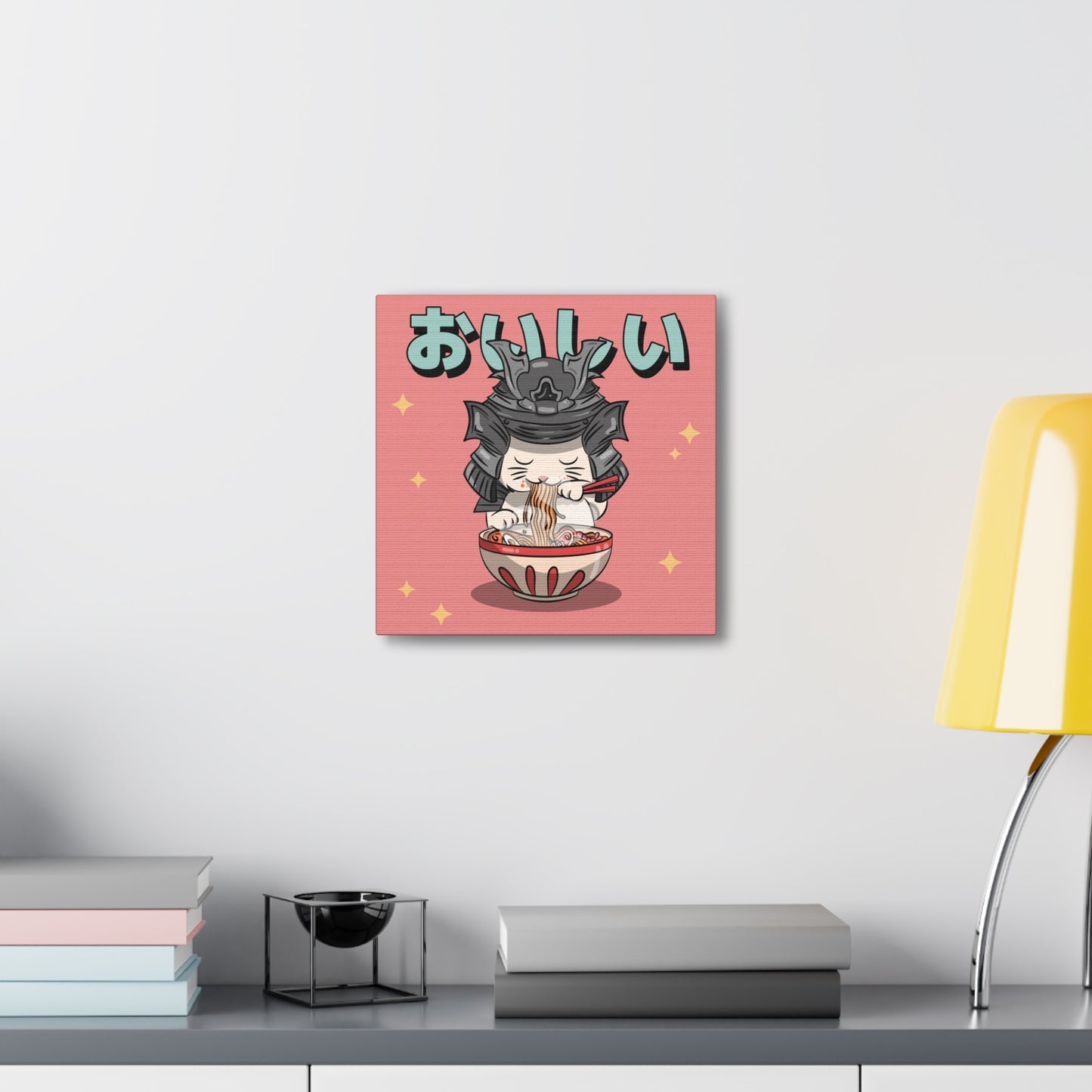 Samurai Cat Eating Ramen Canvas - Japanese-Inspired Wall Art