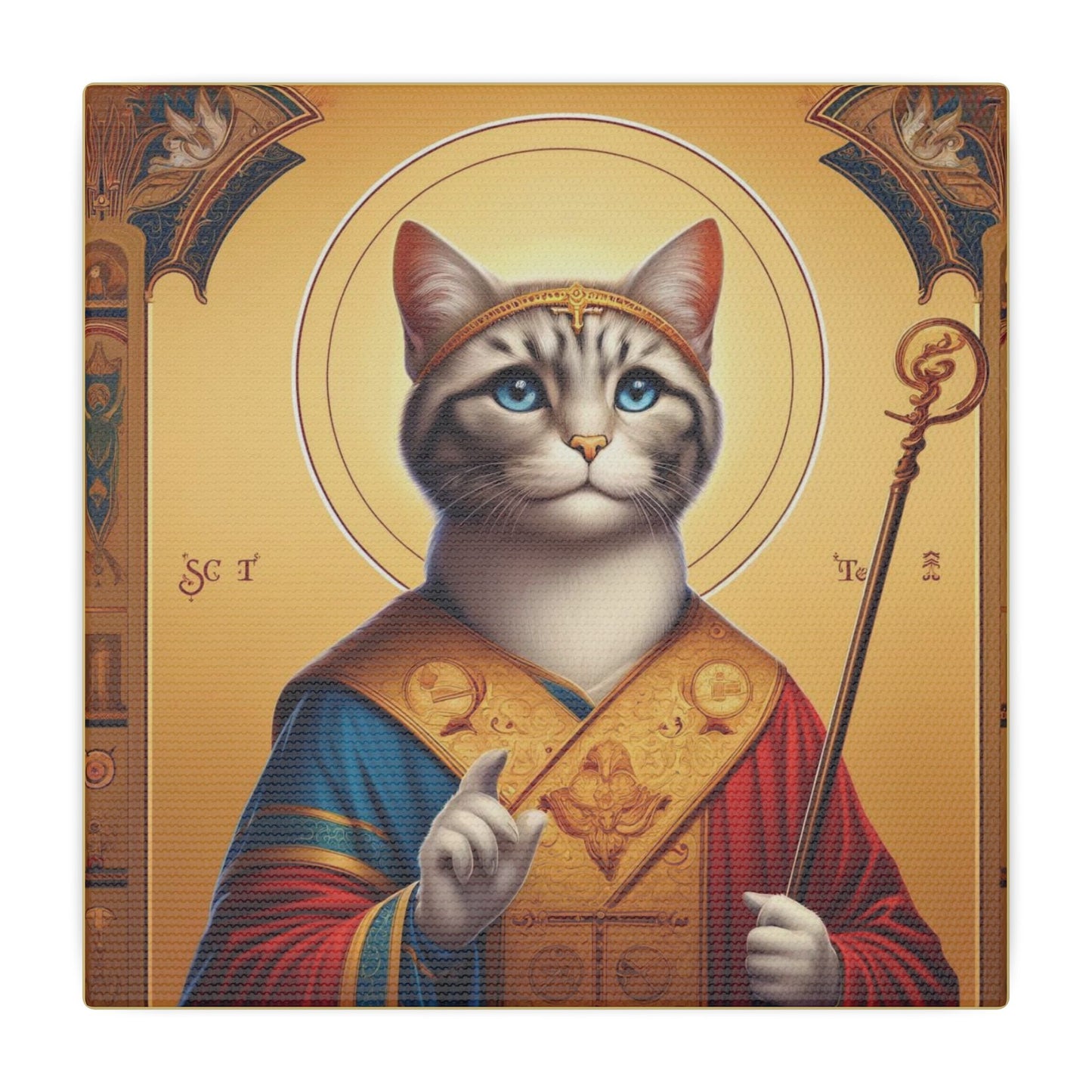 Golden Cat Saint Canvas - Elegant Feline-Inspired Sacred Art