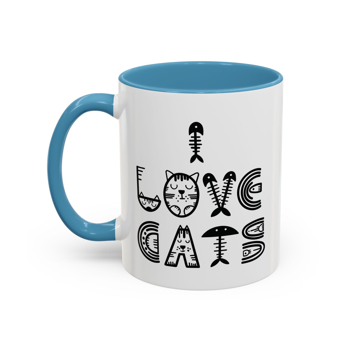 I Love Cats Mug - Fun Cat-Themed Design with Fishbone Accents