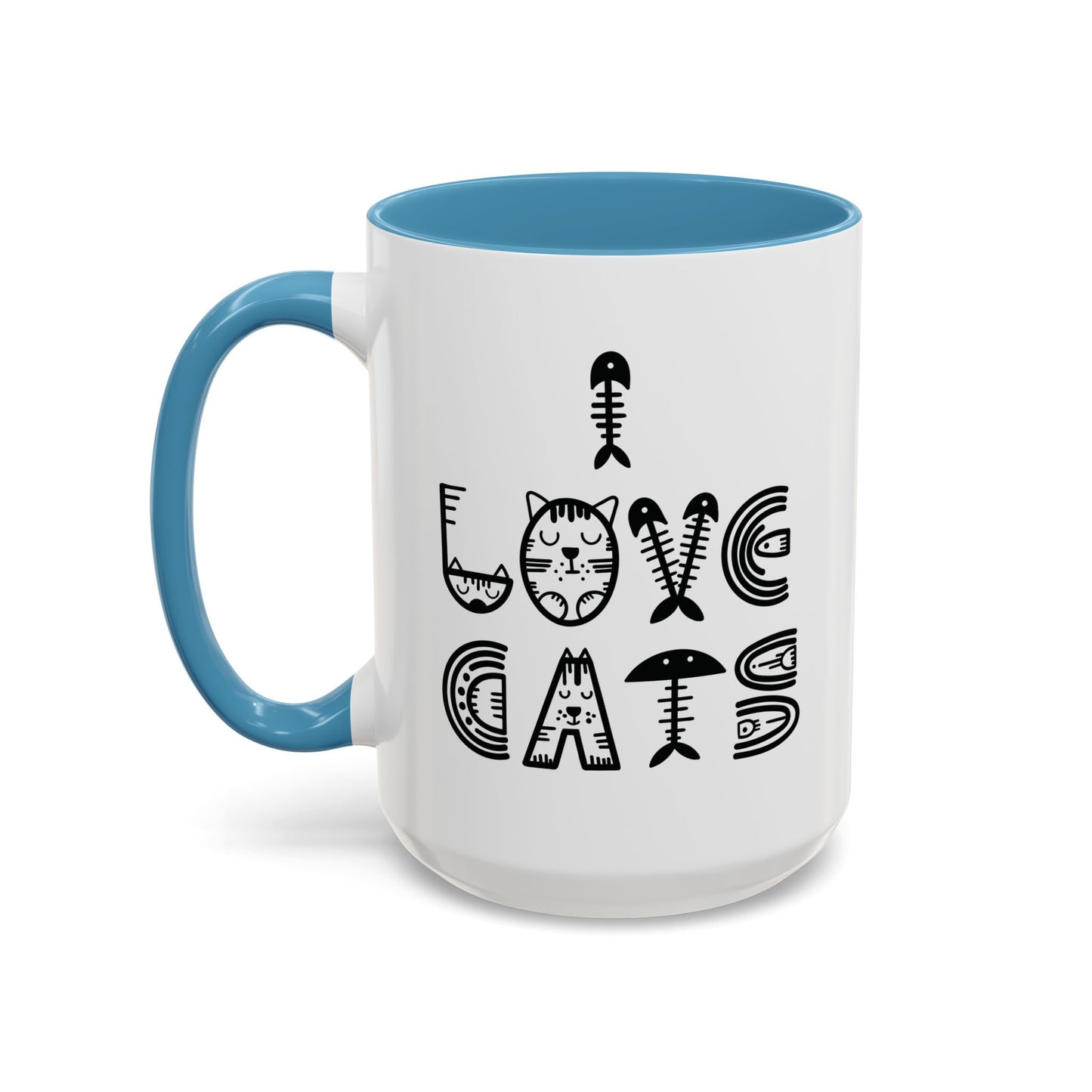 I Love Cats Mug - Fun Cat-Themed Design with Fishbone Accents