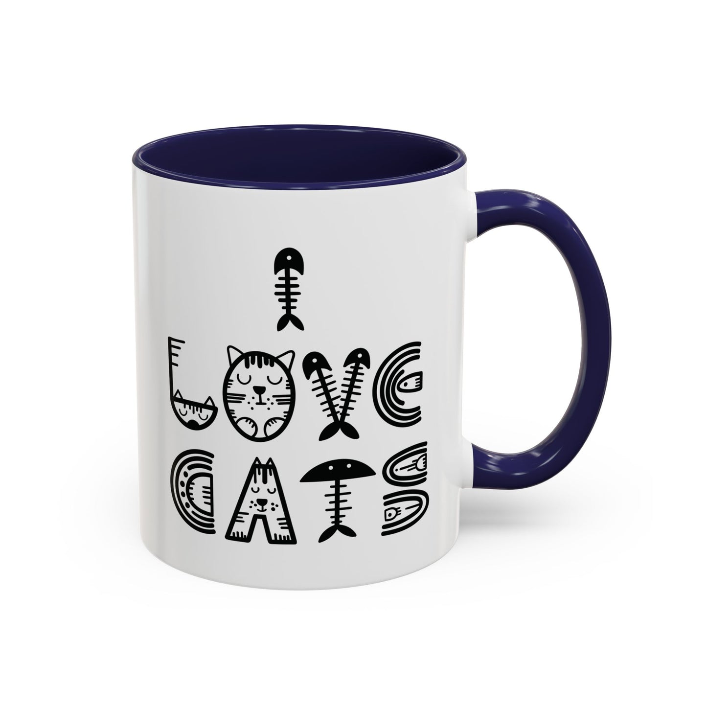 I Love Cats Mug - Fun Cat-Themed Design with Fishbone Accents