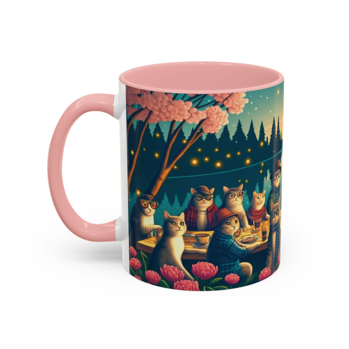 Cozy Cats at Sunset Mug - Charming Feline Gathering in Five Color Options