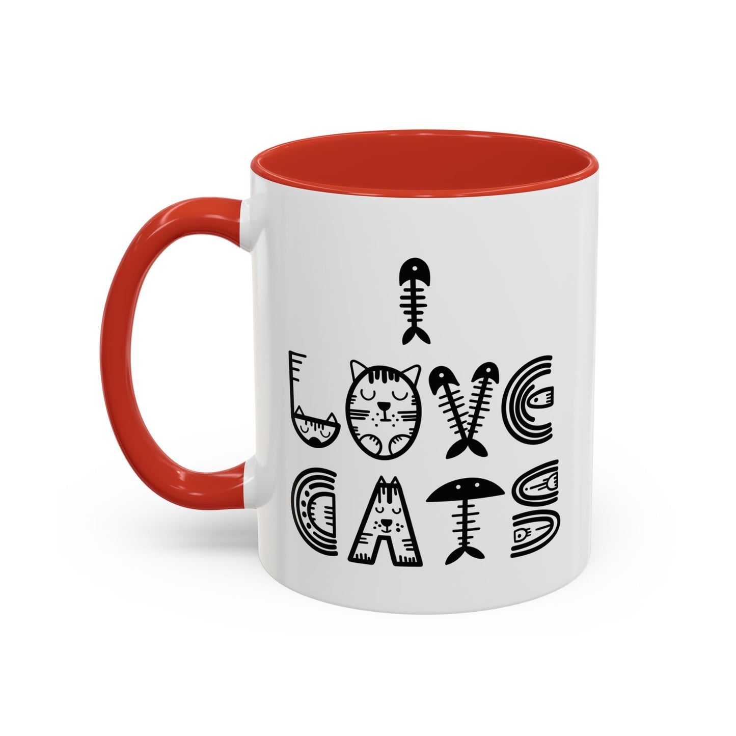 I Love Cats Mug - Fun Cat-Themed Design with Fishbone Accents