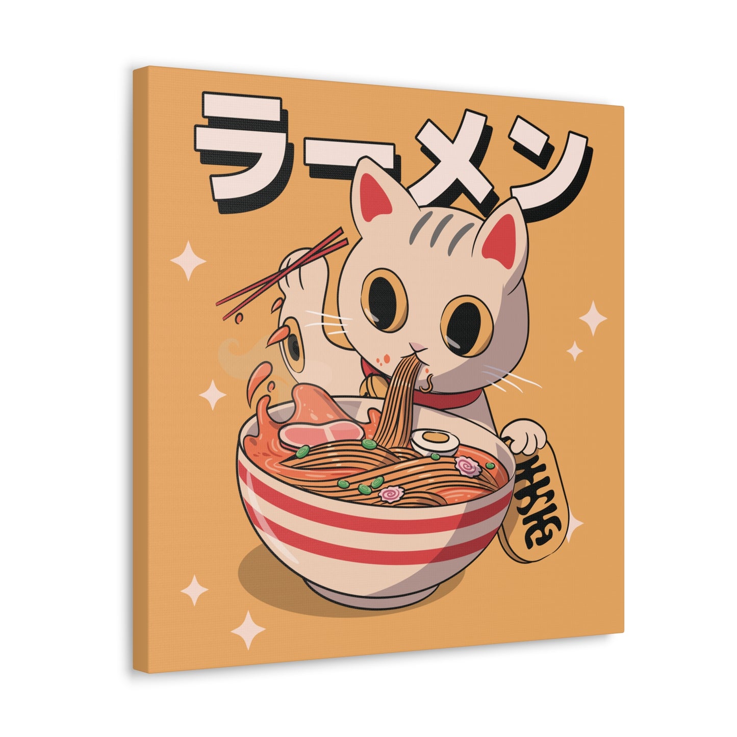 Ramen Cat with Lucky Token Canvas - Fun Japanese-Inspired Wall Art