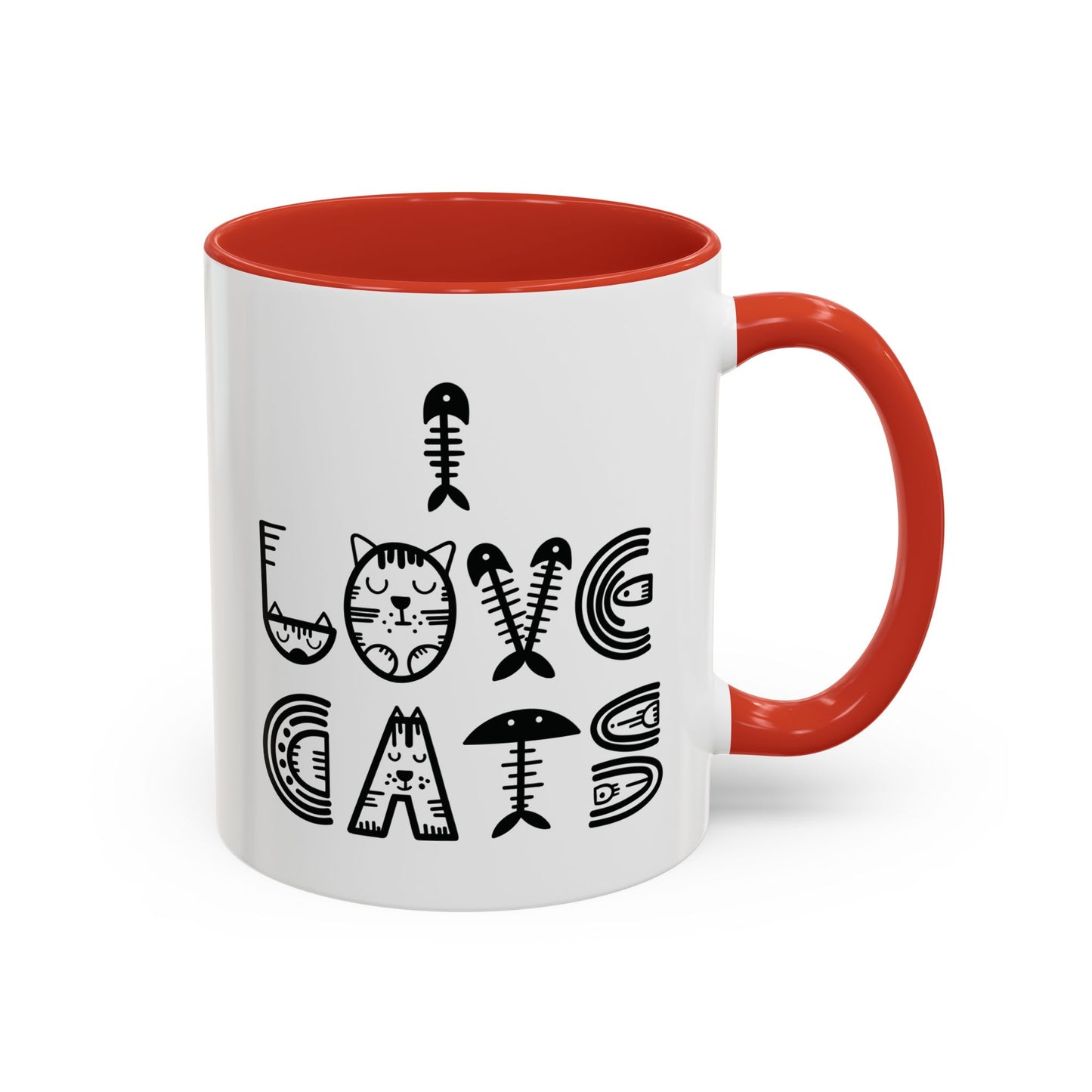 I Love Cats Mug - Fun Cat-Themed Design with Fishbone Accents