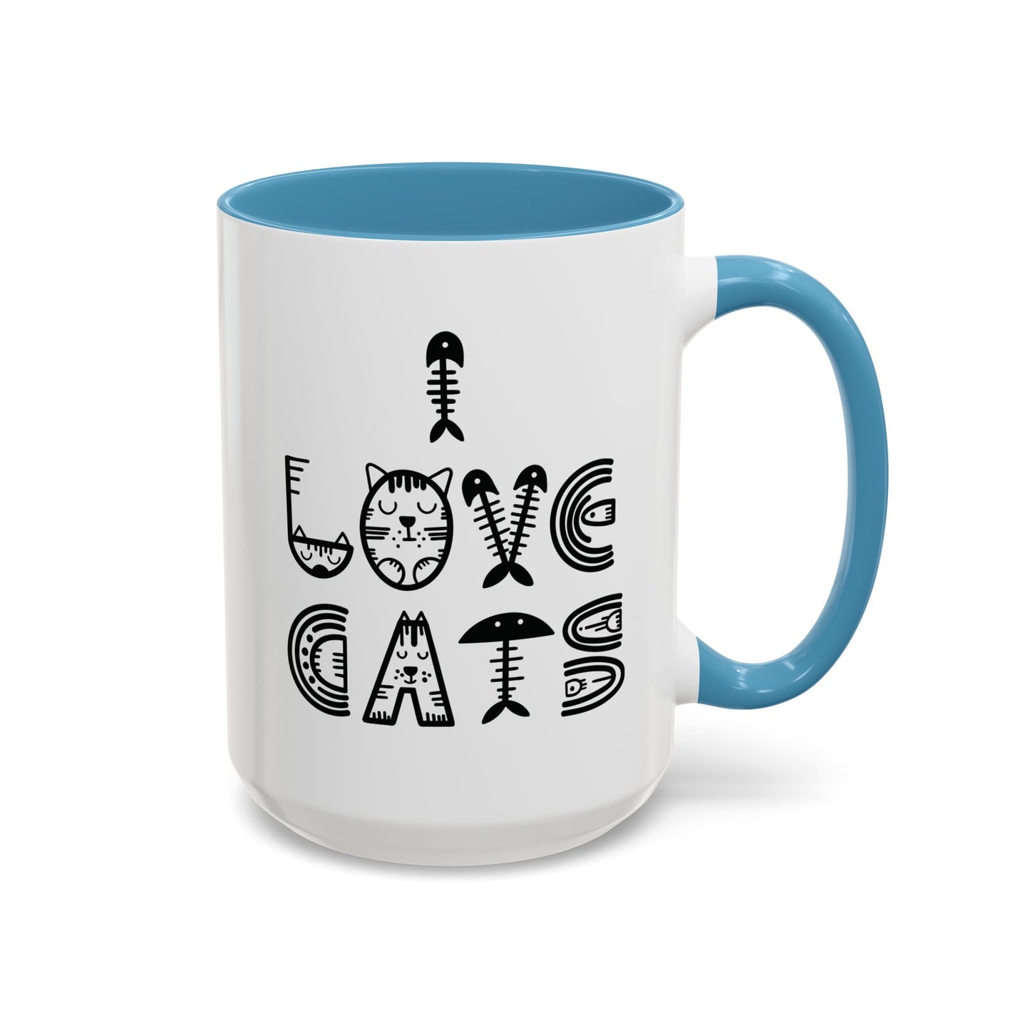 I Love Cats Mug - Fun Cat-Themed Design with Fishbone Accents