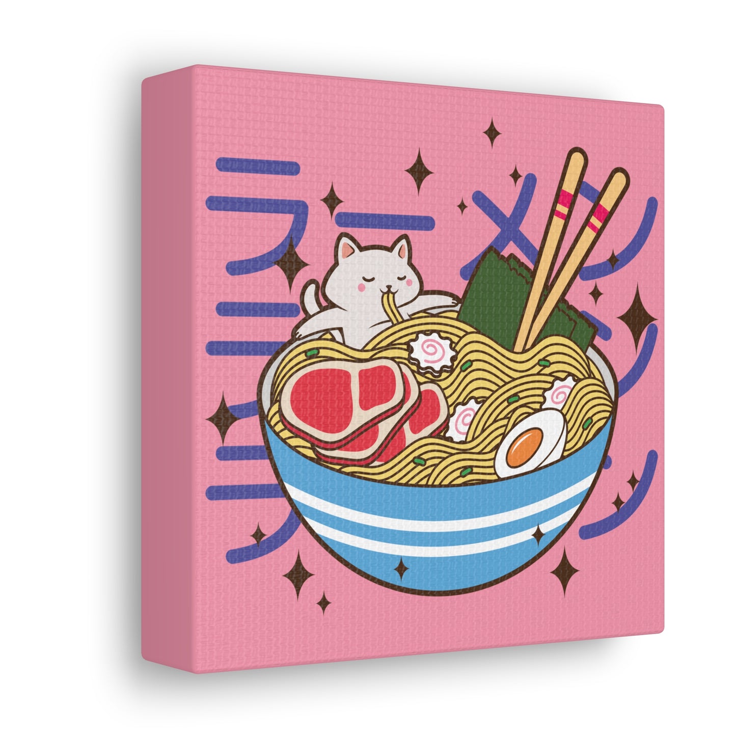 Cat in Ramen Bowl Canvas - Whimsical Japanese-Inspired Wall Art