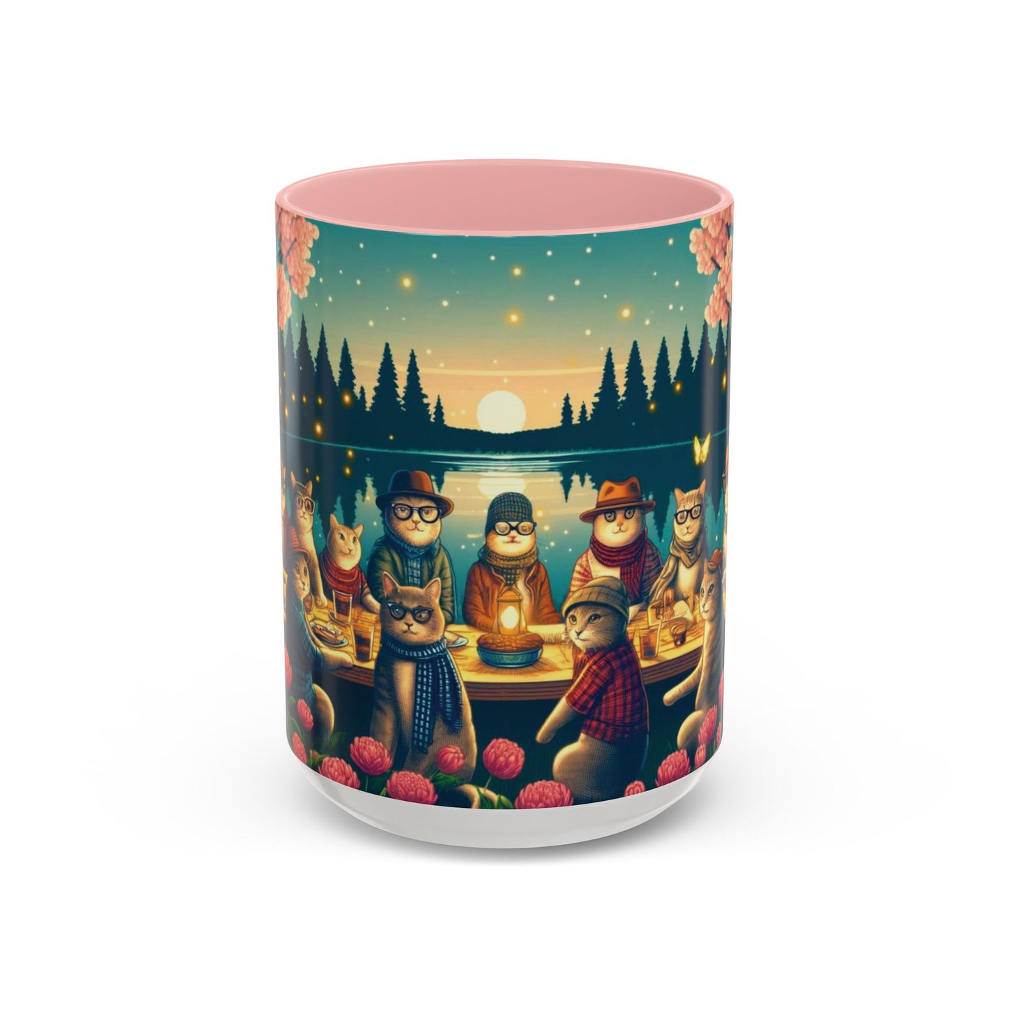 Cozy Cats at Sunset Mug - Charming Feline Gathering in Five Color Options