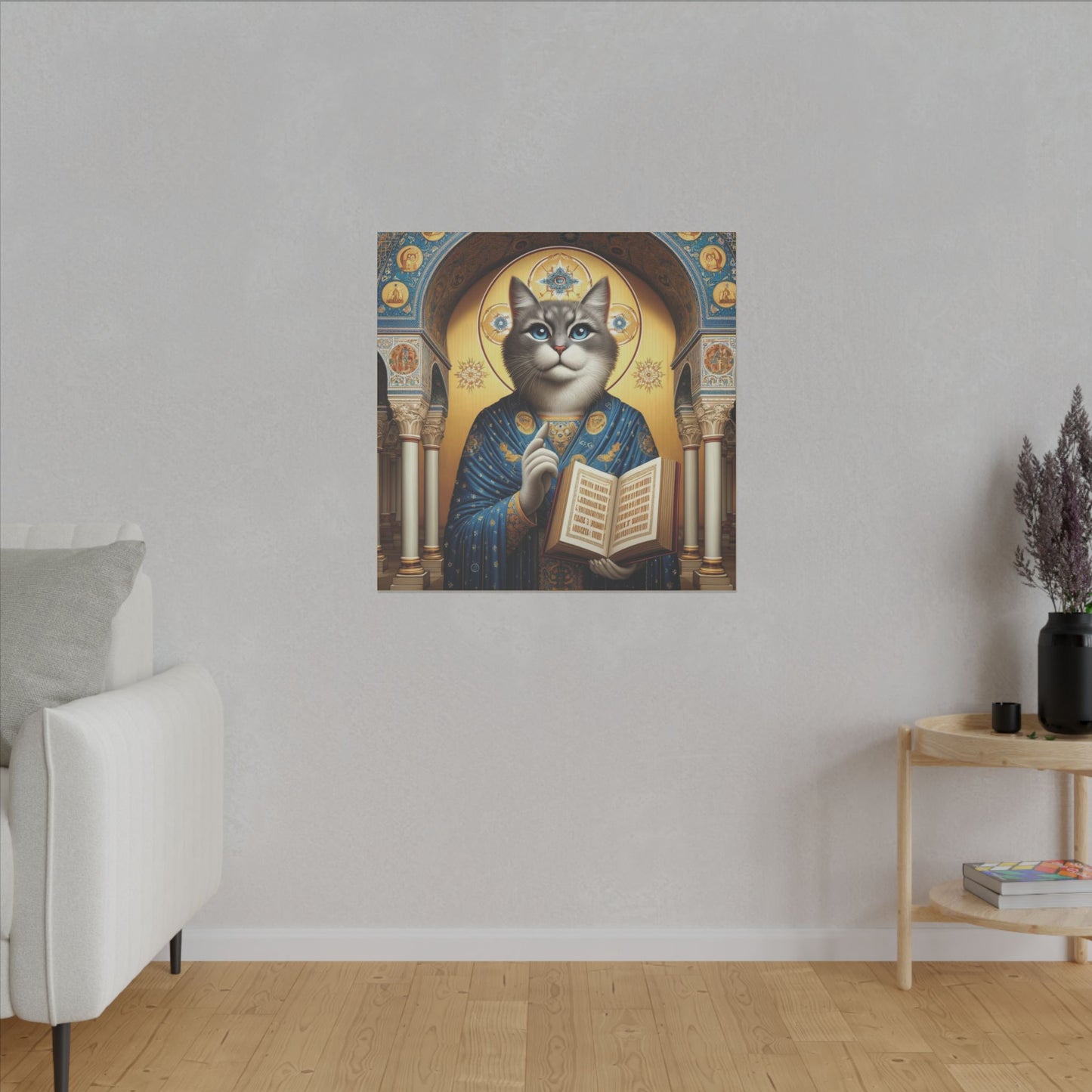 Sacred Cat in Blue Robes Canvas - Majestic Feline Wall Art