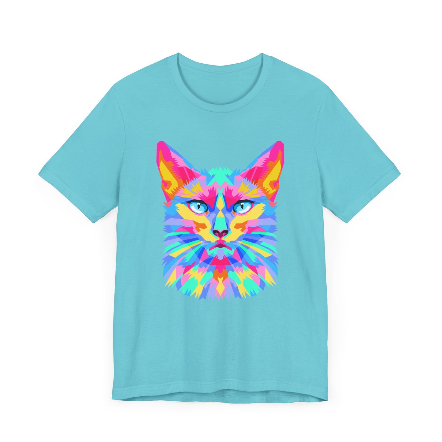 Technicolor Cat Face T-Shirt – Bold Cubist Rainbow Cat Art | Mr. Fuzzywhiskers