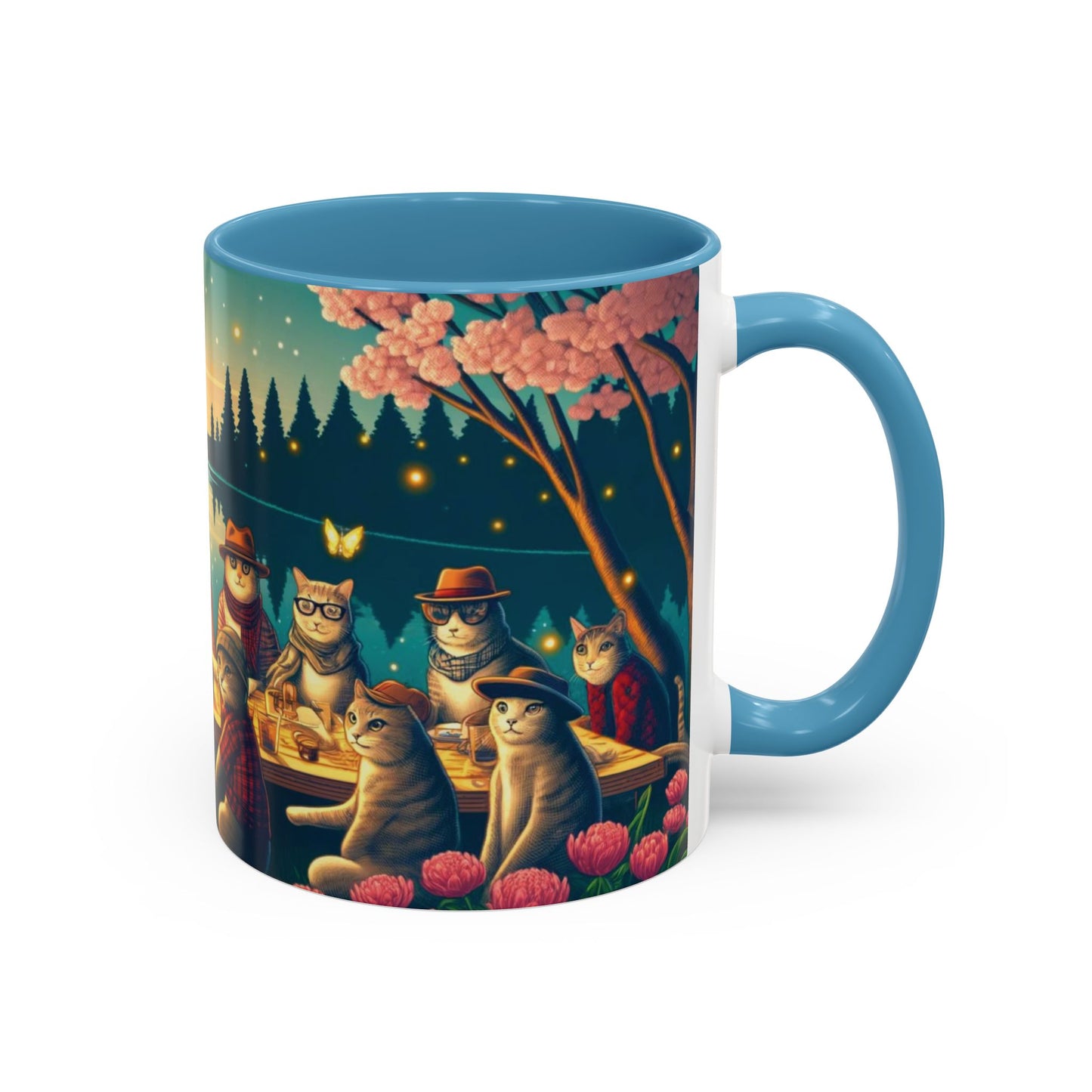 Cozy Cats at Sunset Mug - Charming Feline Gathering in Five Color Options