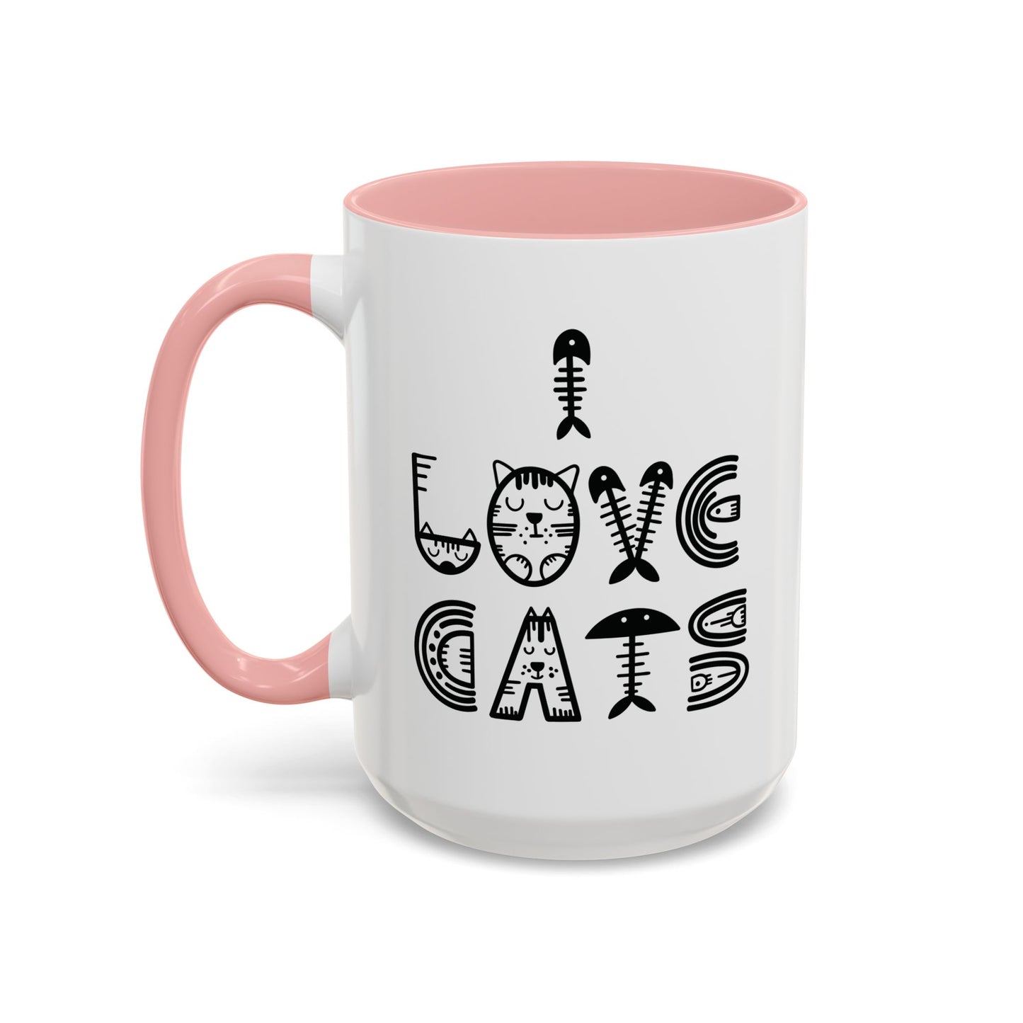 I Love Cats Mug - Fun Cat-Themed Design with Fishbone Accents