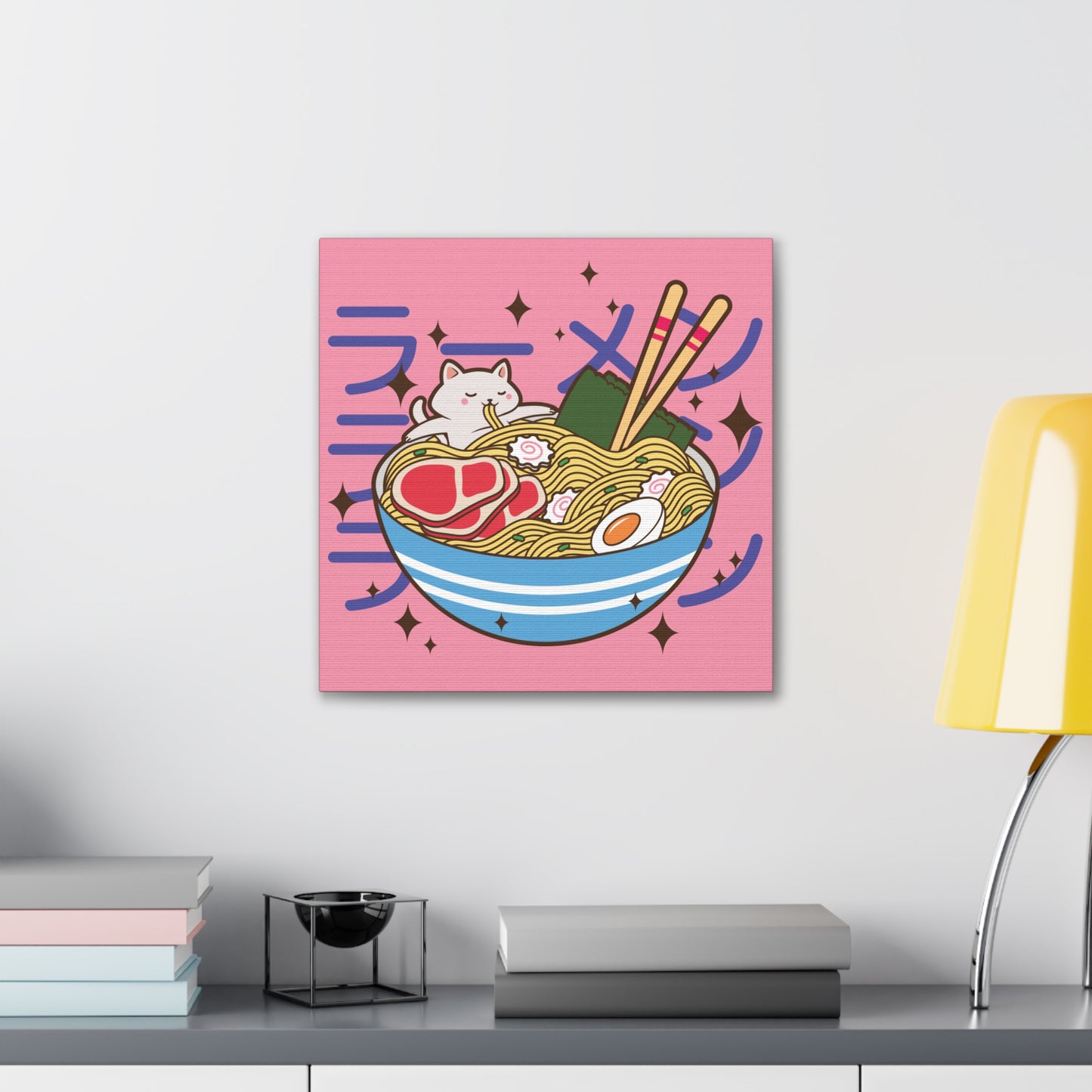 Cat in Ramen Bowl Canvas - Whimsical Japanese-Inspired Wall Art