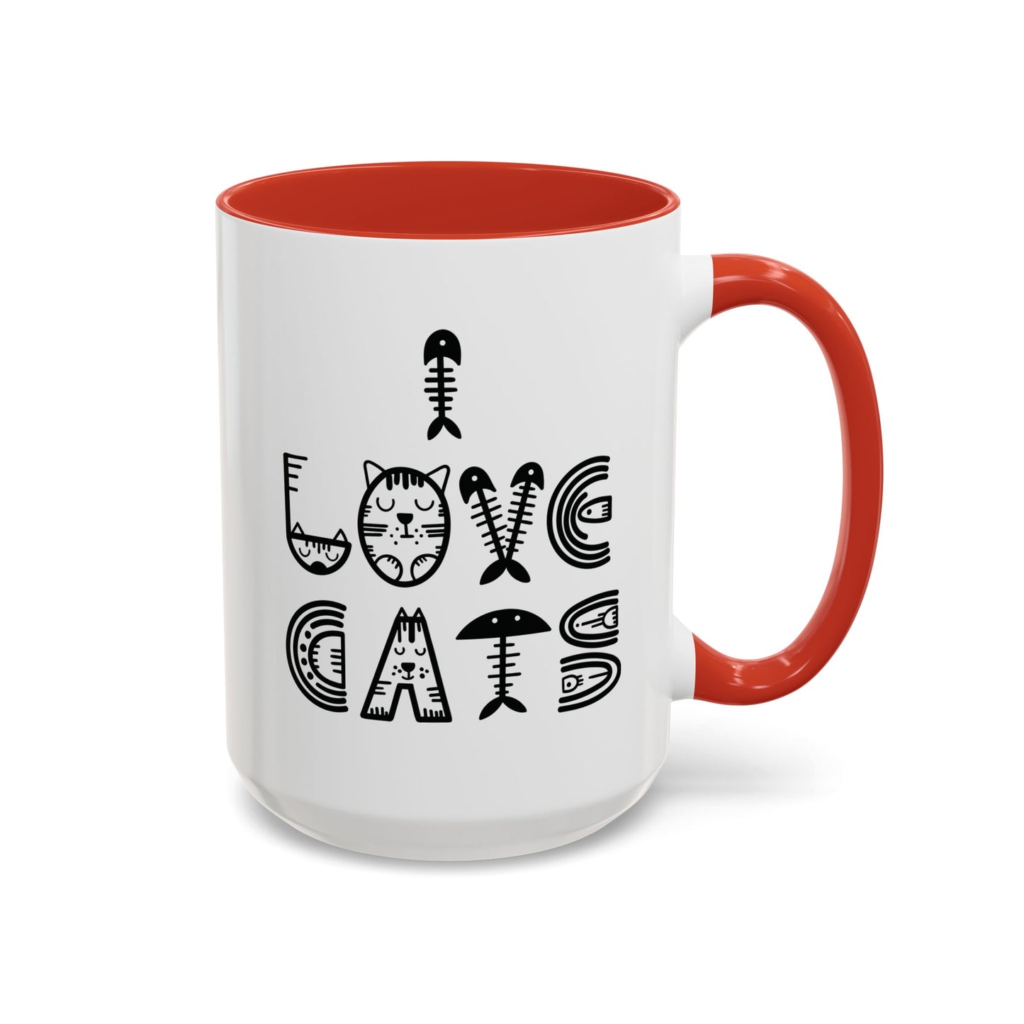 I Love Cats Mug - Fun Cat-Themed Design with Fishbone Accents