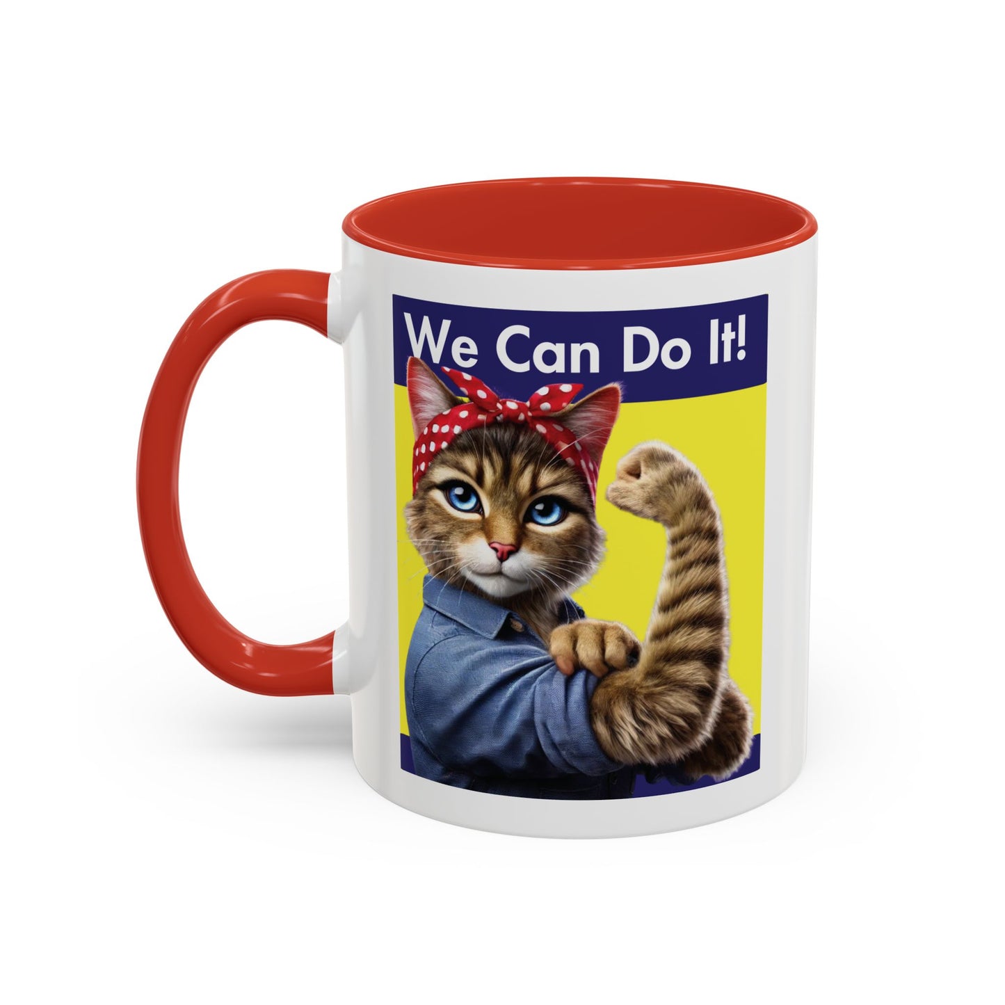 We Can Do It! Cat Mug - Empowering Feline Design in Red or Blue