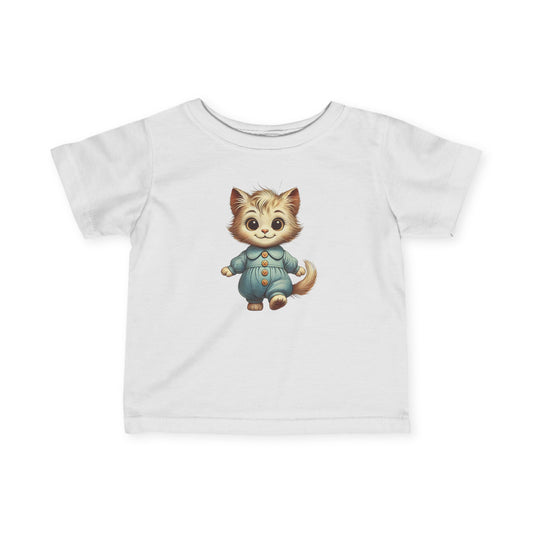 Cute Cat In Blue Jumpsuit Infant Fine Jersey Tee