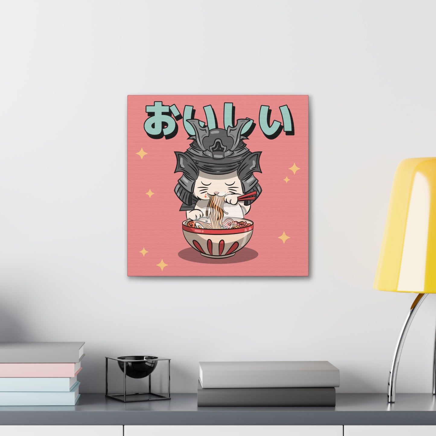 Samurai Cat Eating Ramen Canvas - Japanese-Inspired Wall Art