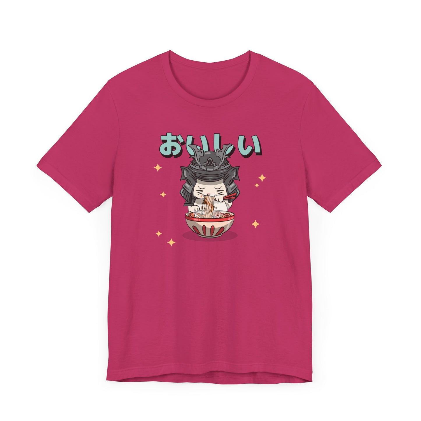 Samurai Cat Eating Ramen T-Shirt - Cute Japanese-Inspired Design