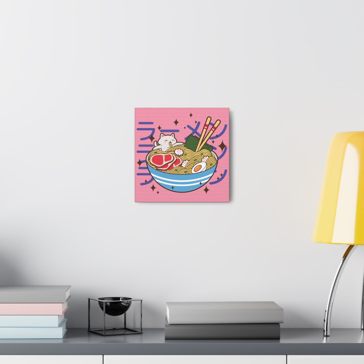 Cat in Ramen Bowl Canvas - Whimsical Japanese-Inspired Wall Art