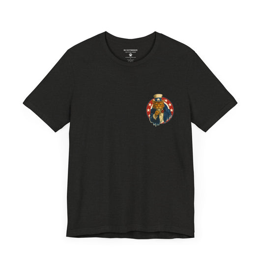 Patriotic Rebellion T-Shirt – Uncle Sam Cat Pocket Art + “When Tyranny Becomes Law” Back Design