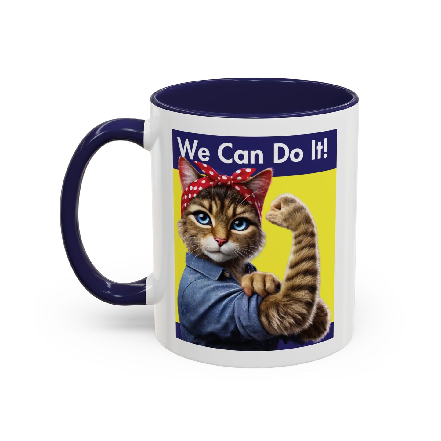 We Can Do It! Cat Mug - Empowering Feline Design in Red or Blue