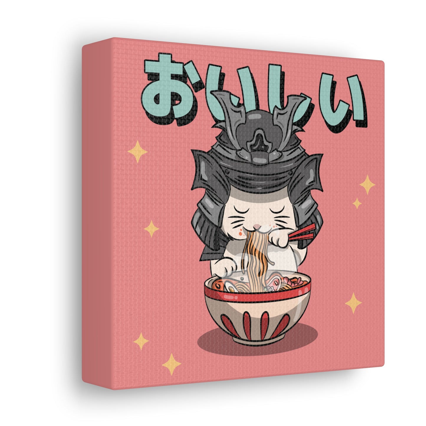 Samurai Cat Eating Ramen Canvas - Japanese-Inspired Wall Art