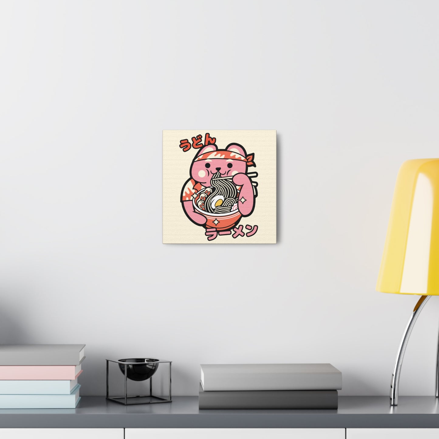 Bandana Cat Eating Ramen Canvas - Fun Japanese-Inspired Wall Art