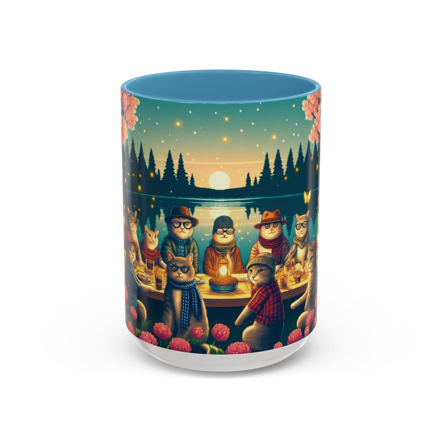 Cozy Cats at Sunset Mug - Charming Feline Gathering in Five Color Options