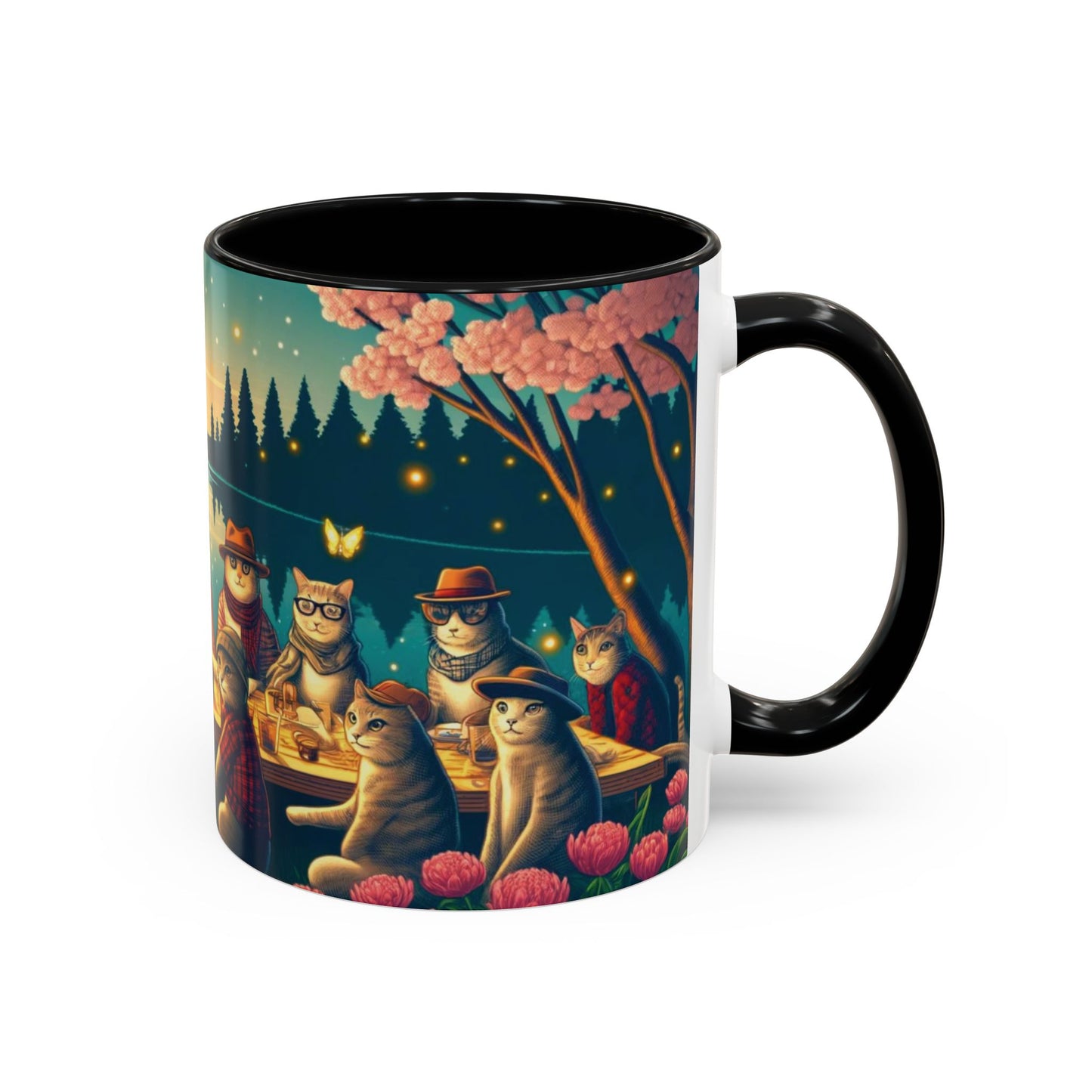 Cozy Cats at Sunset Mug - Charming Feline Gathering in Five Color Options