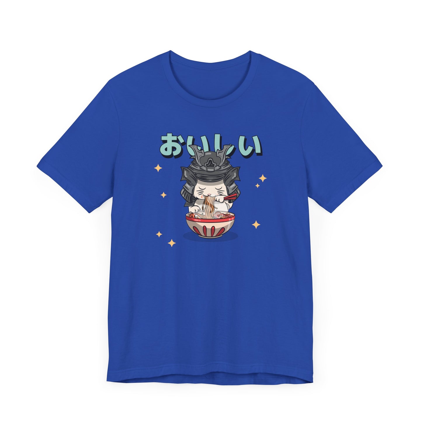 Samurai Cat Eating Ramen T-Shirt - Cute Japanese-Inspired Design