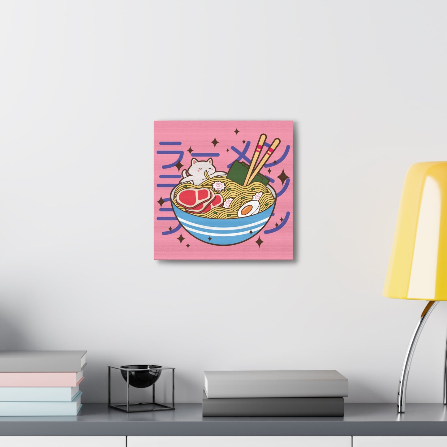 Cat in Ramen Bowl Canvas - Whimsical Japanese-Inspired Wall Art