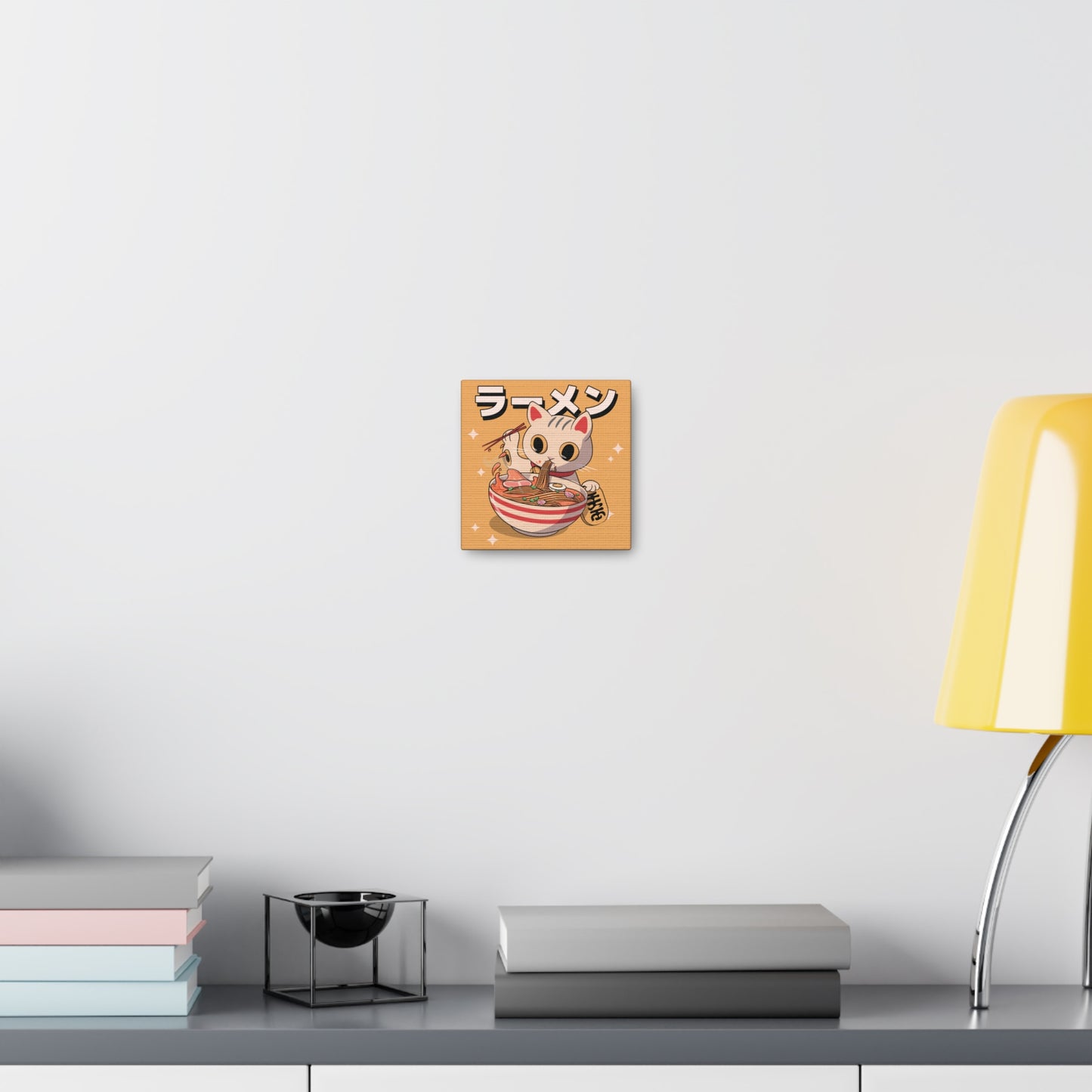 Ramen Cat with Lucky Token Canvas - Fun Japanese-Inspired Wall Art