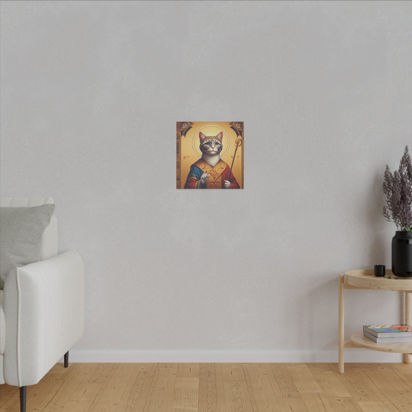 Golden Cat Saint Canvas - Elegant Feline-Inspired Sacred Art