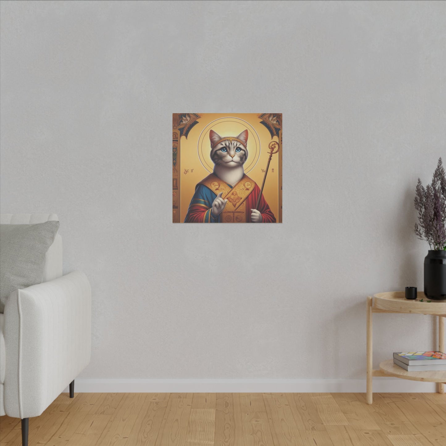 Golden Cat Saint Canvas - Elegant Feline-Inspired Sacred Art