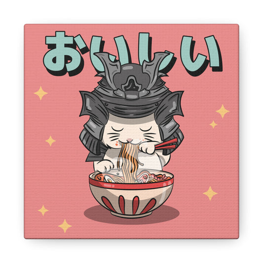 Samurai Cat Eating Ramen Canvas - Japanese-Inspired Wall Art