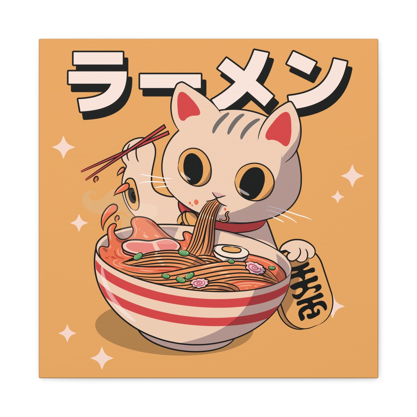 Ramen Cat with Lucky Token Canvas - Fun Japanese-Inspired Wall Art