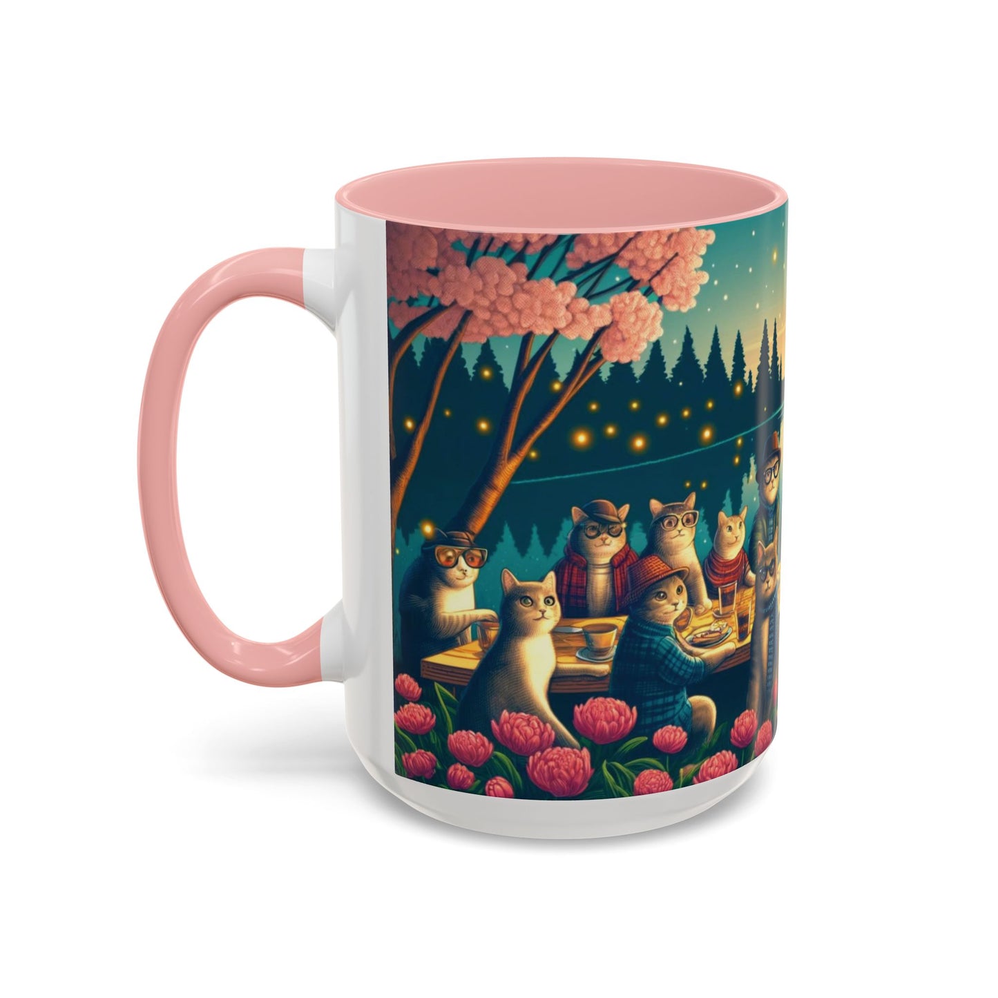 Cozy Cats at Sunset Mug - Charming Feline Gathering in Five Color Options