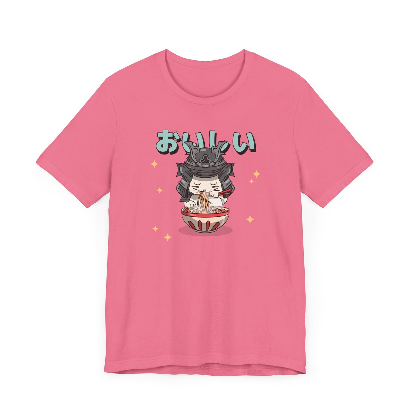 Samurai Cat Eating Ramen T-Shirt - Cute Japanese-Inspired Design