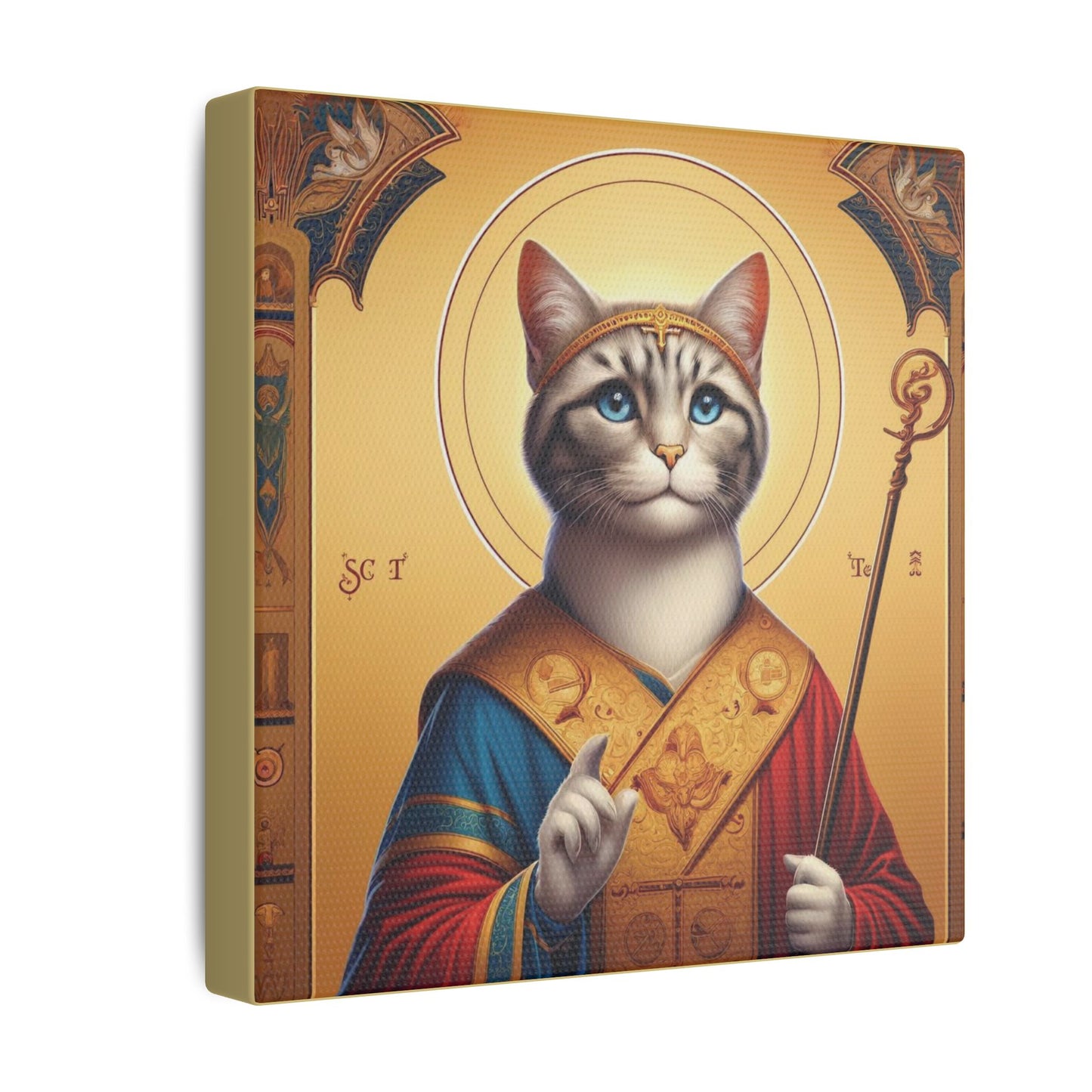 Golden Cat Saint Canvas - Elegant Feline-Inspired Sacred Art