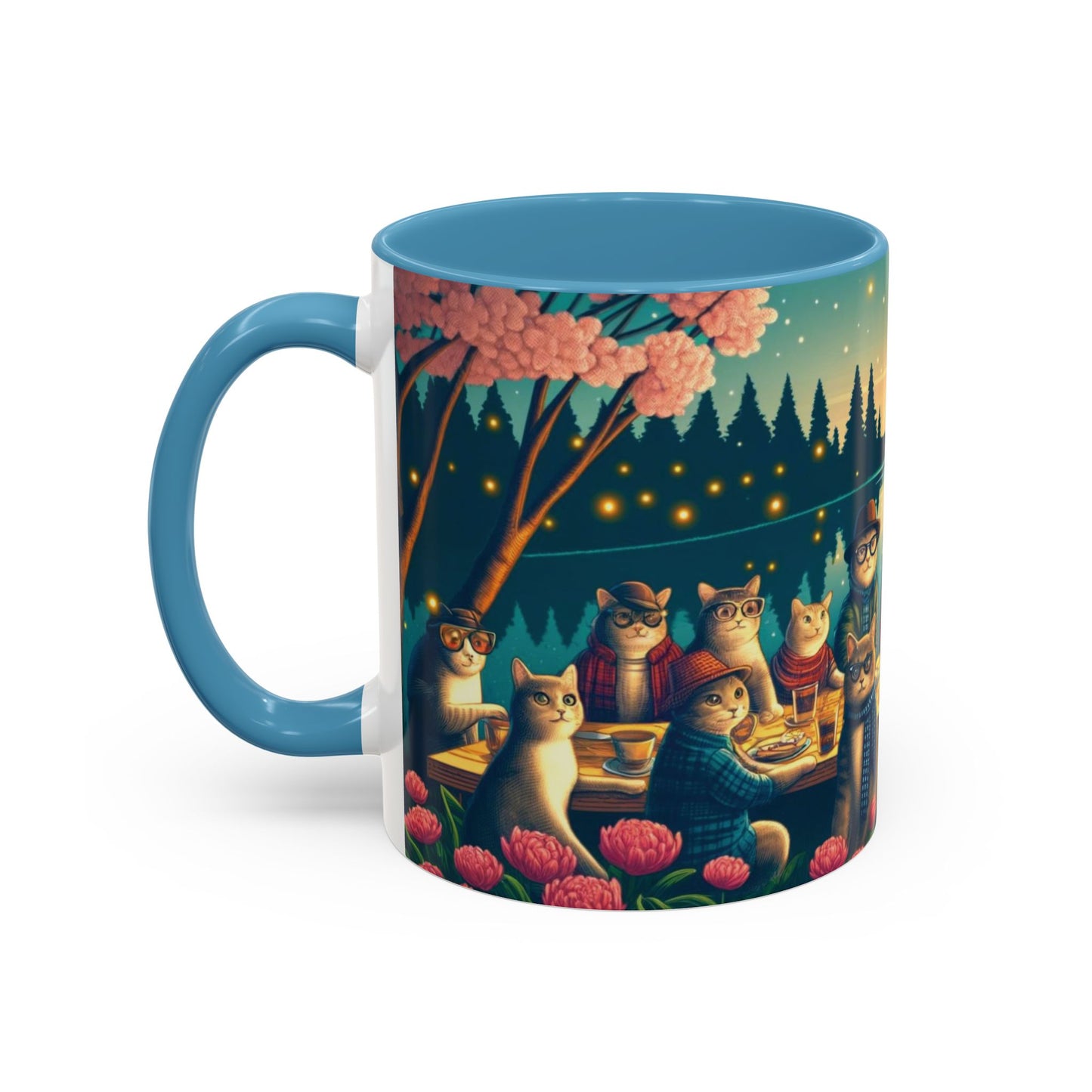 Cozy Cats at Sunset Mug - Charming Feline Gathering in Five Color Options