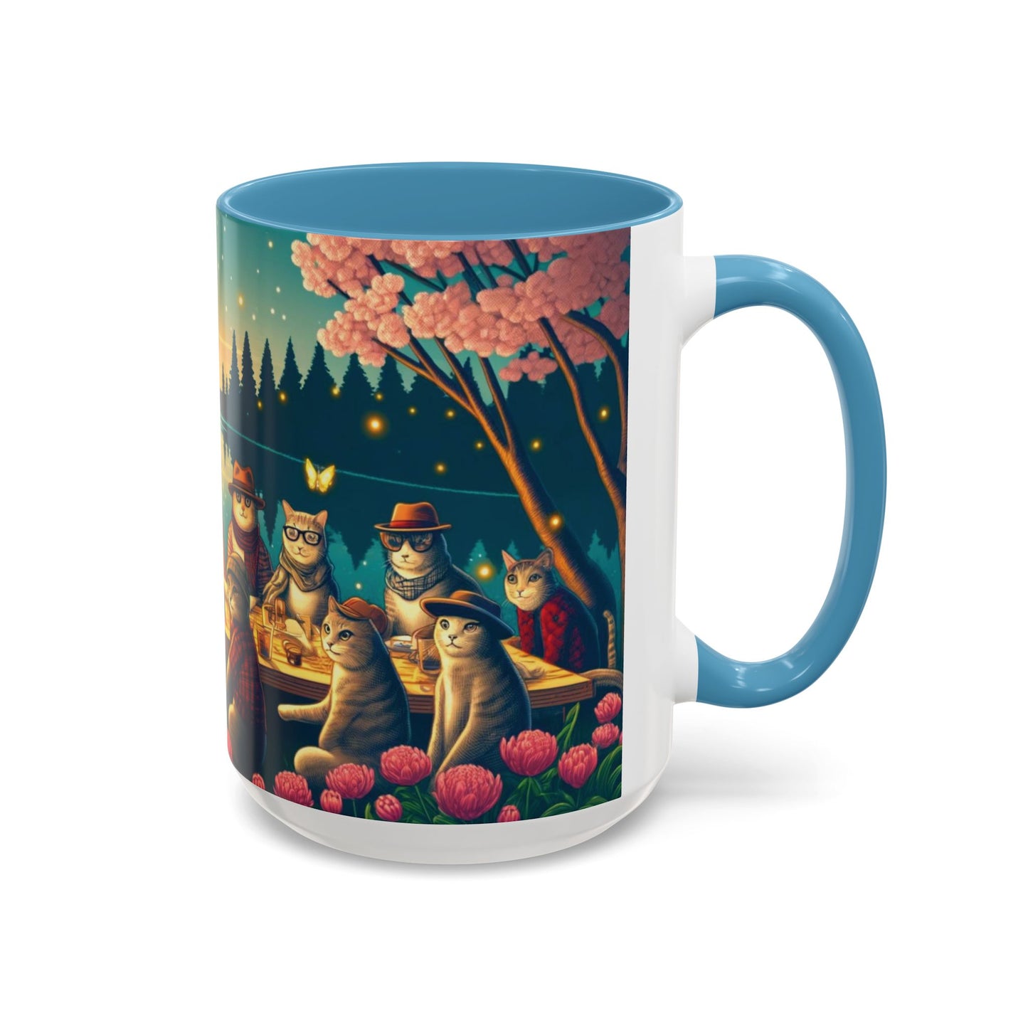 Cozy Cats at Sunset Mug - Charming Feline Gathering in Five Color Options