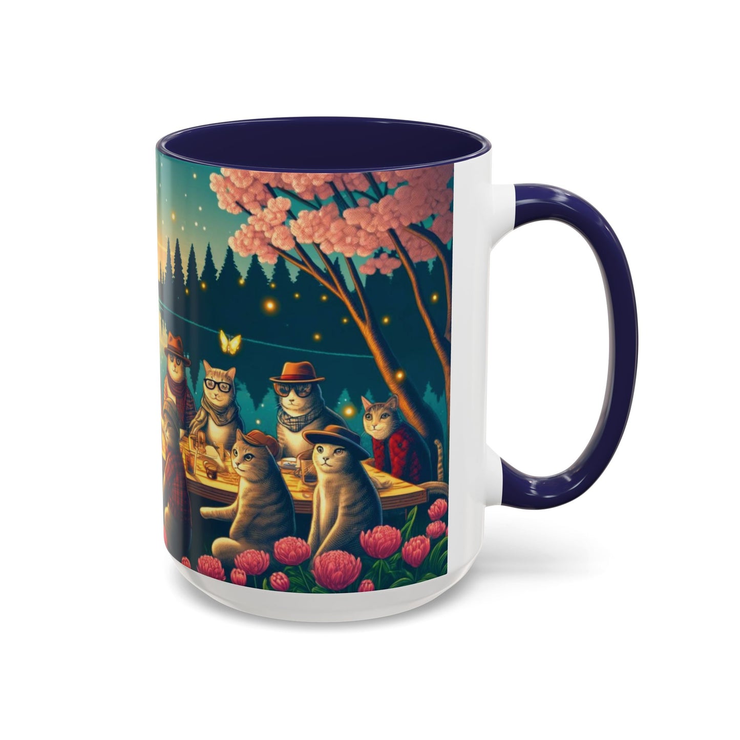 Cozy Cats at Sunset Mug - Charming Feline Gathering in Five Color Options