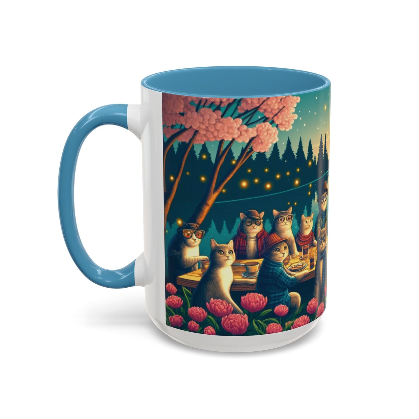 Cozy Cats at Sunset Mug - Charming Feline Gathering in Five Color Options